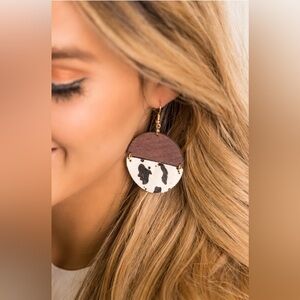 #125 | Half Circle Hair-On Cow Hide & Half Circle Wooden Dangle Earrings